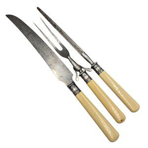 Landers Frary Clark 3 Piece Carving Set Sterling Stamped Band Vintage
